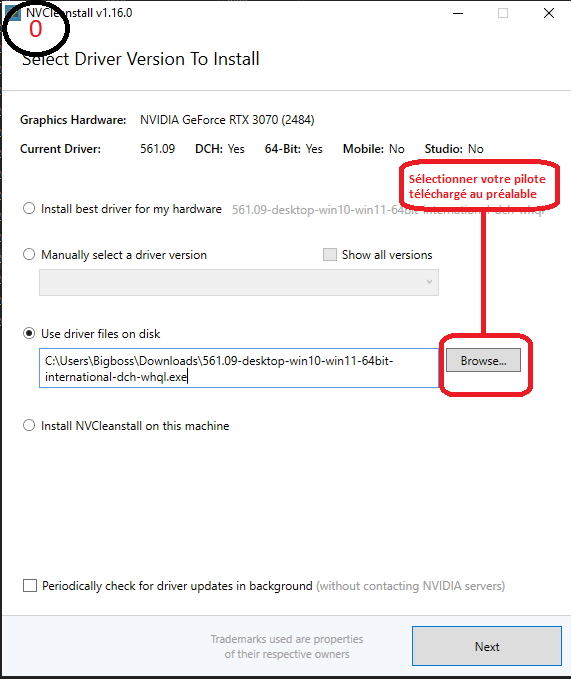 Exécution en tant qu'administrateur NvCleanInstall