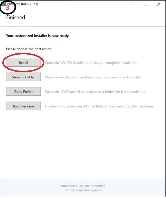 Bouton installation pilote NvCleanInstall