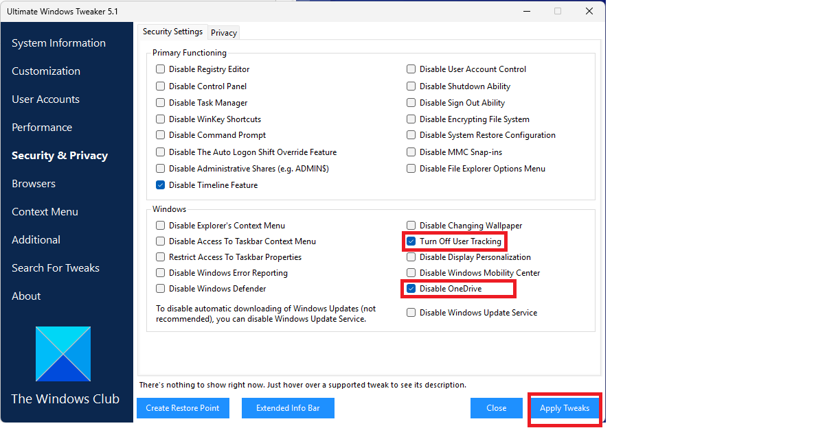 Paramètres de confidentialité dans UWT
