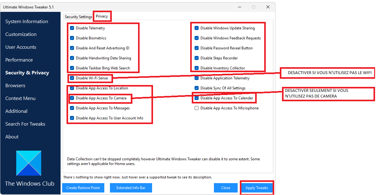 Options de sécurité supplémentaires dans UWT