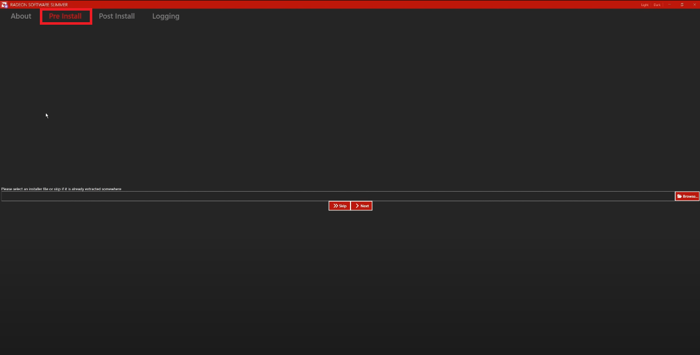 Exécution de Radeon Slimmer – étape 0