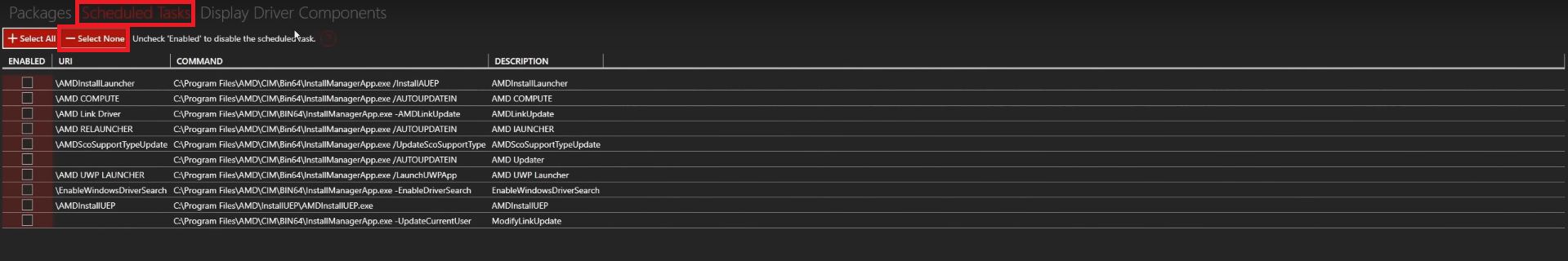 Désélection des tâches planifiées – étape 3