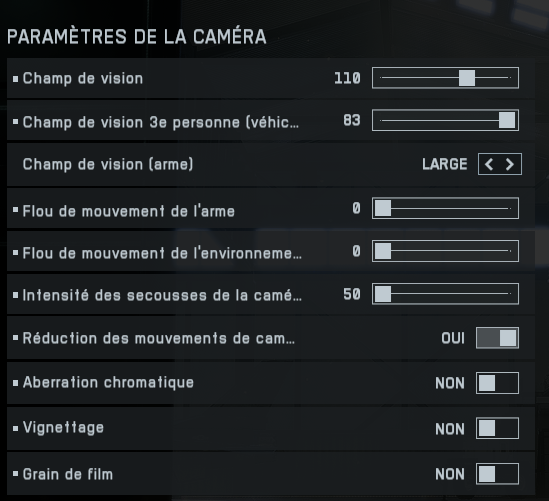 Paramètres de la caméra