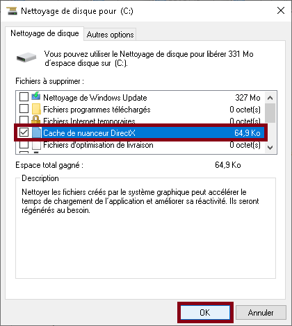 Sélection du cache DirectX