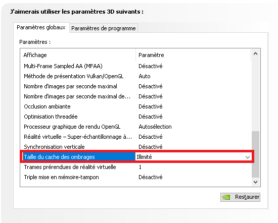 Réactivation du cache Nvidia