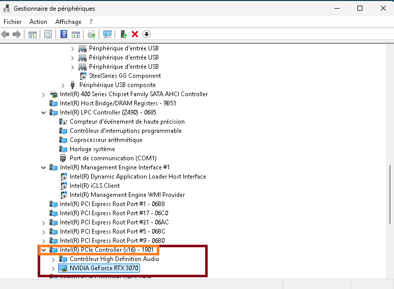 Capture d'écran du port PCI-E de la carte graphique
