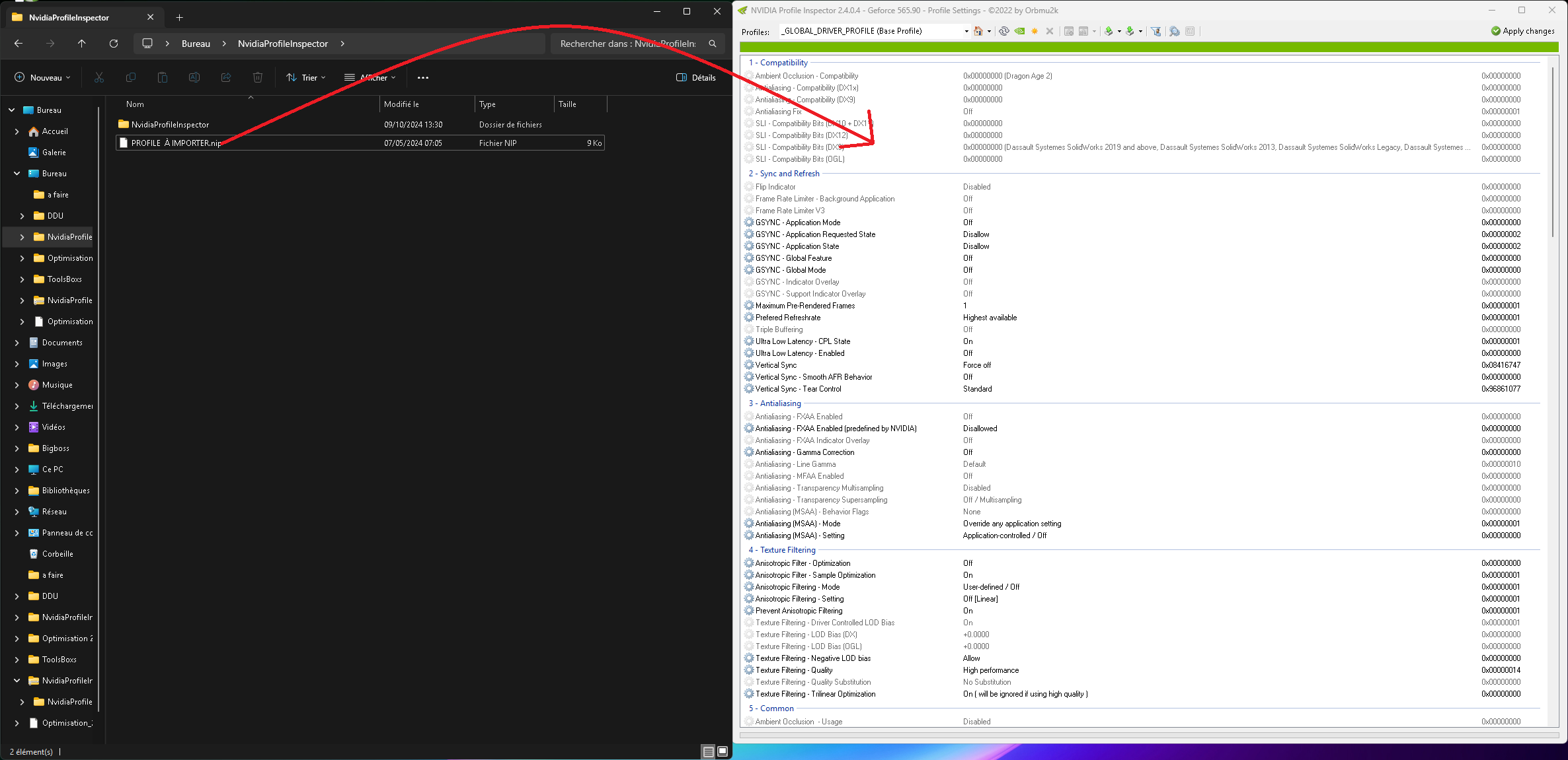 Glisser-déposer d’un profil dans NvidiaProfileInspector