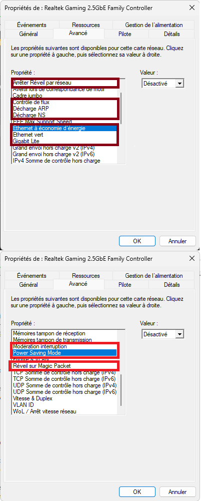Liste des options à désactiver pour optimiser le réseau