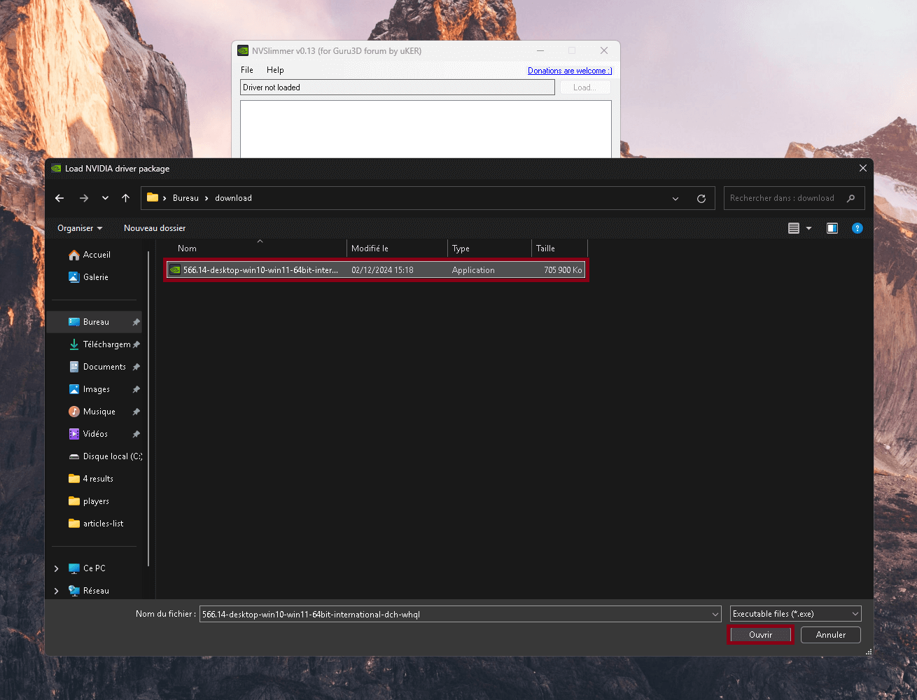 Sélection du pilote NVSlimmer