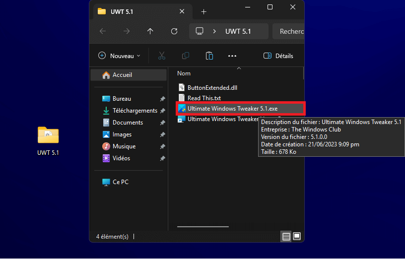 Lancement de l’application Ultimate Windows Tweaker