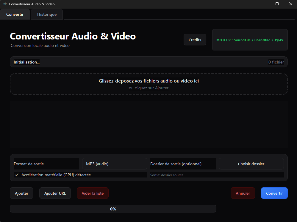 Interface utilisateur de Audio Video Converter