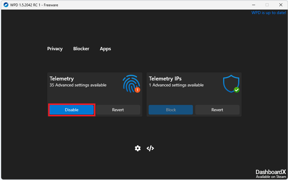 Réglages confidentialité WPD.exe